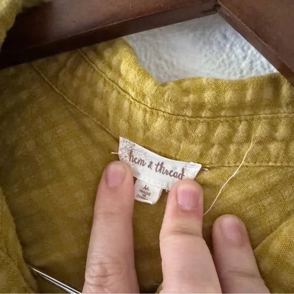 Anthropologie Checkered Tunic Hem Thread Medium Cottagecore Coastal Cowgirl Boho - Picture 7 of 14